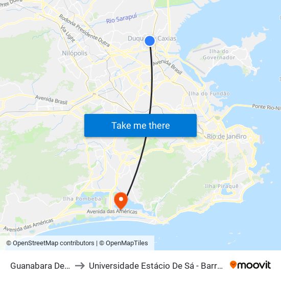 Guanabara De Caxias to Universidade Estácio De Sá - Barra I Tom Jobim map