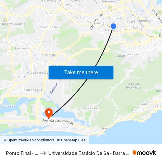 Ponto Final - Méier to Universidade Estácio De Sá - Barra I Tom Jobim map