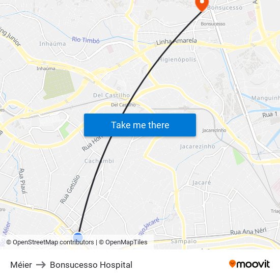 Méier to Bonsucesso Hospital map