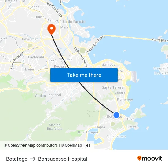 Botafogo to Bonsucesso Hospital map