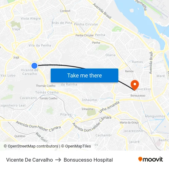 Vicente De Carvalho to Bonsucesso Hospital map