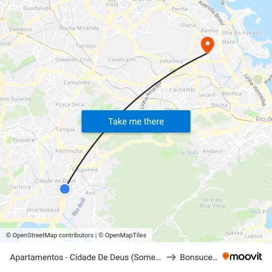 Apartamentos - Cidade De Deus (Somente Sentido Linha Amarela / Cidade De Deus) to Bonsucesso Hospital map