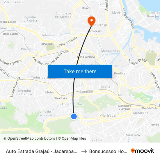Auto Estrada Grajaú - Jacarepaguá, 601 to Bonsucesso Hospital map