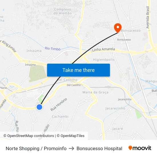 Norte Shopping / Promoinfo to Bonsucesso Hospital map