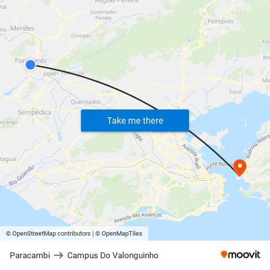 Paracambi to Campus Do Valonguinho map