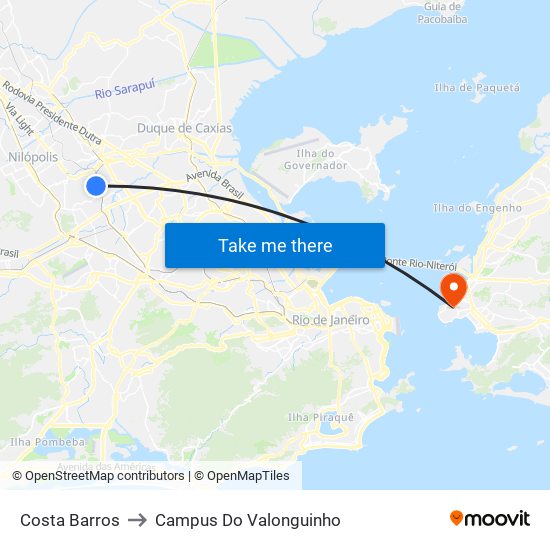 Costa Barros to Campus Do Valonguinho map