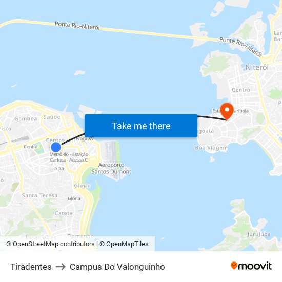Tiradentes to Campus Do Valonguinho map