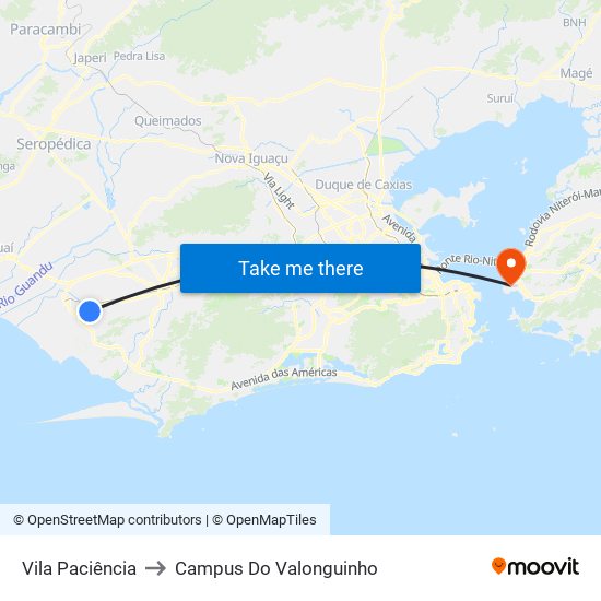 Vila Paciência to Campus Do Valonguinho map