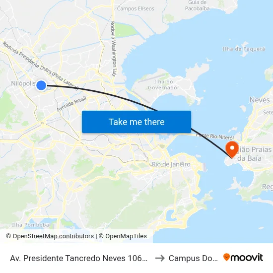 Av. Presidente Tancredo Neves 1069 - Tomazinho São João De Meriti to Campus Do Valonguinho map