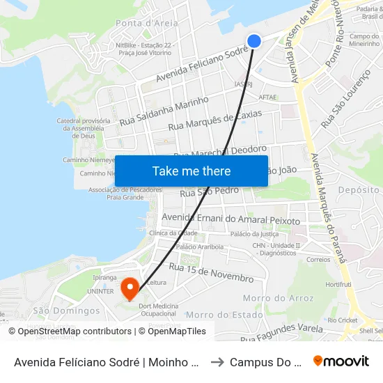 Avenida Felíciano Sodré | Moinho Atlântico / Porto De Niterói to Campus Do Valonguinho map