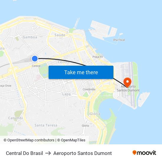 Central Do Brasil to Aeroporto Santos Dumont map