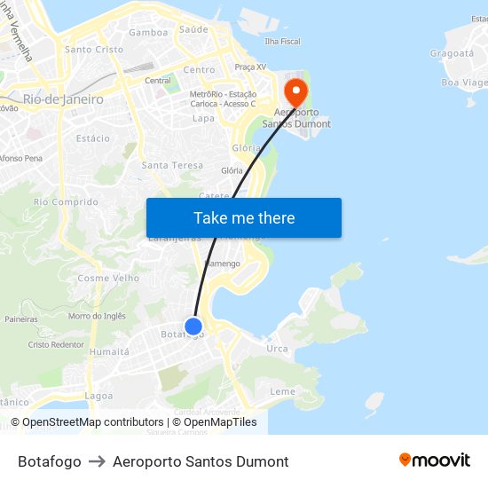 Botafogo to Aeroporto Santos Dumont map