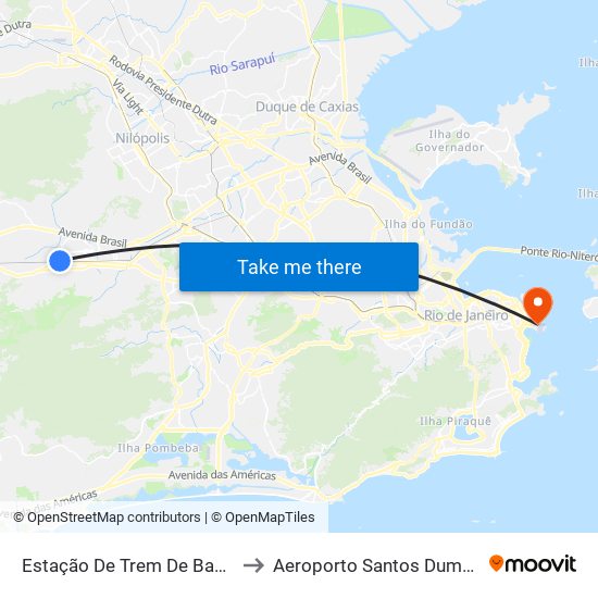 Estação De Trem De Bangu to Aeroporto Santos Dumont map