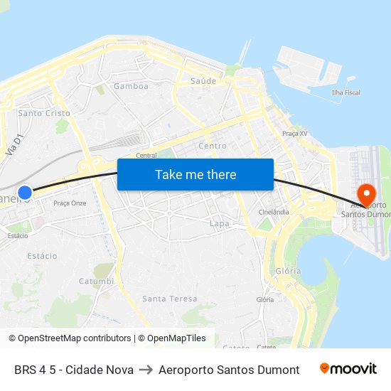 BRS 4 5 - Cidade Nova to Aeroporto Santos Dumont map