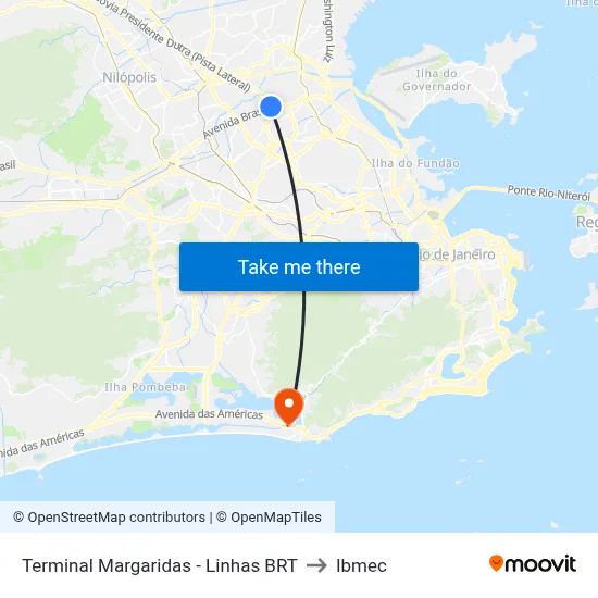 Terminal Margaridas - Linhas BRT to Ibmec map