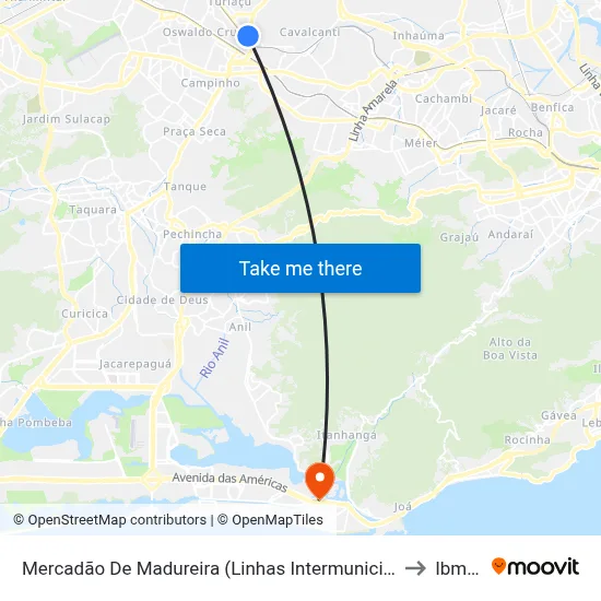 Mercadão De Madureira (Linhas Intermunicipais) to Ibmec map