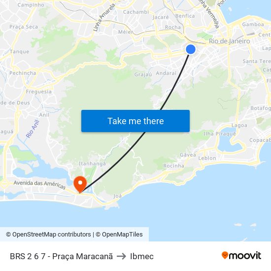 BRS 2 6 7 - Praça Maracanã to Ibmec map