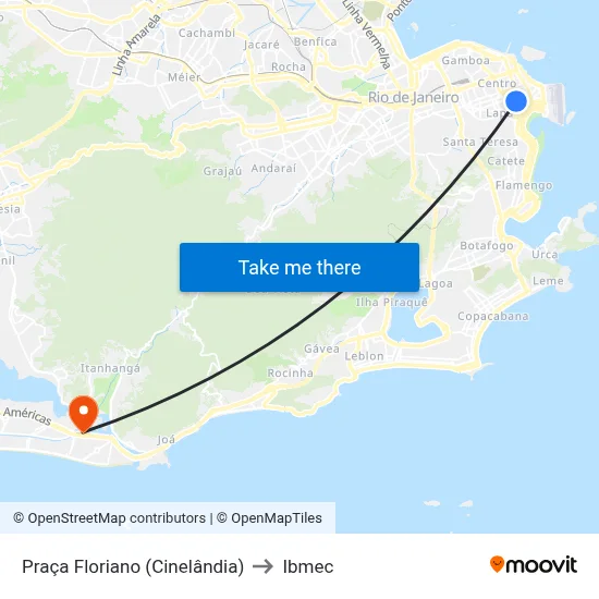 Praça Floriano (Cinelândia) to Ibmec map