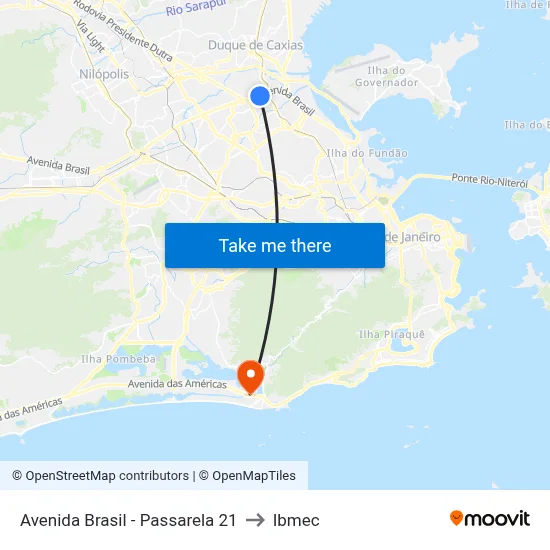 Avenida Brasil - Passarela 21 to Ibmec map