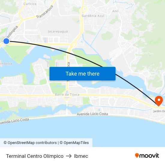 Terminal Centro Olímpico to Ibmec map