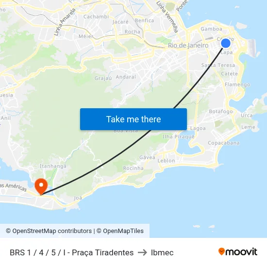 BRS 1 / 4 / 5 / I - Praça Tiradentes to Ibmec map