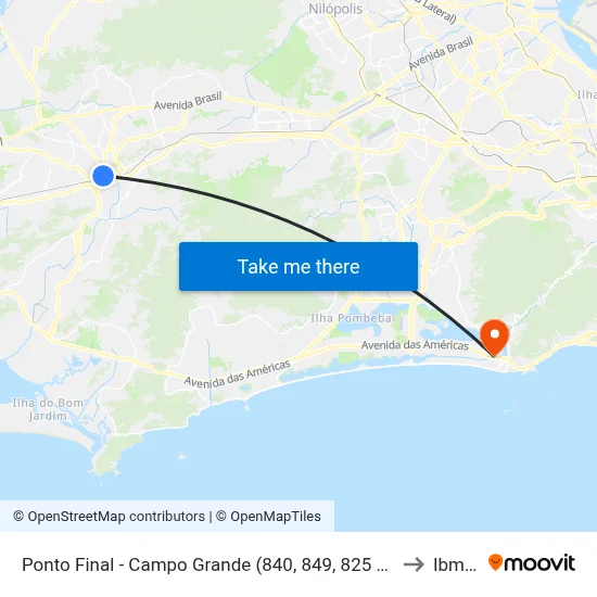Ponto Final - Campo Grande (840, 849, 825 E 868) to Ibmec map