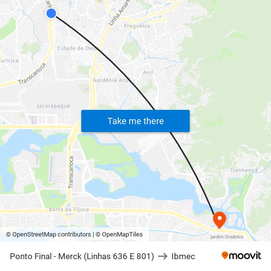 Ponto Final - Merck (Linhas 636 E 801) to Ibmec map