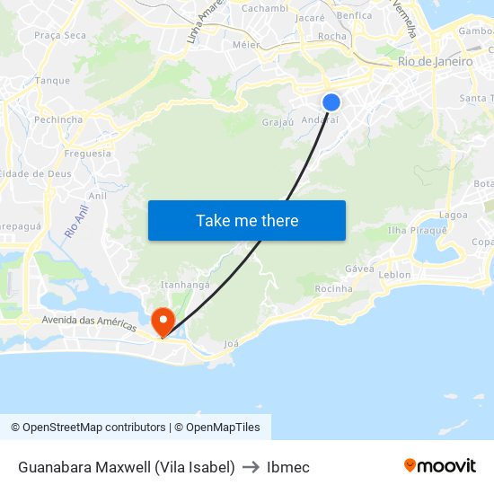 Guanabara Maxwell (Vila Isabel) to Ibmec map