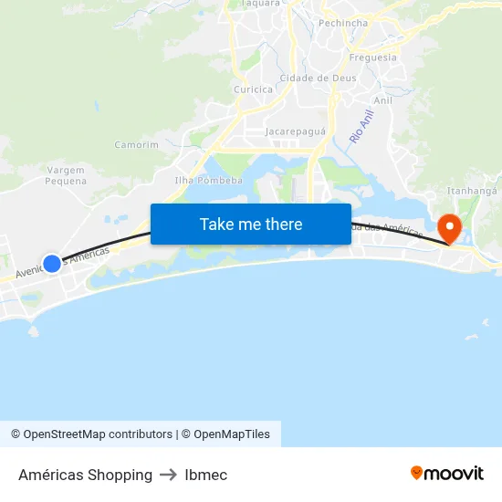 Américas Shopping to Ibmec map