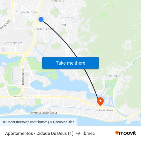 Apartamentos - Cidade De Deus (1) to Ibmec map