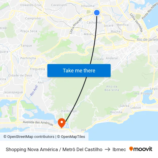Shopping Nova América / Metrô Del Castilho to Ibmec map
