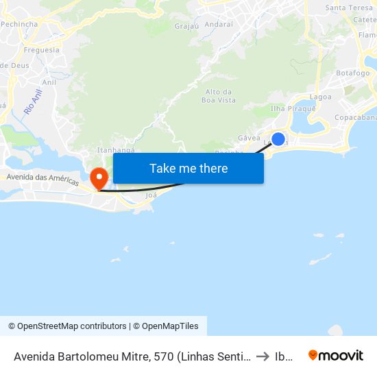 Avenida Bartolomeu Mitre, 570 (Linhas Sentido Barra) to Ibmec map