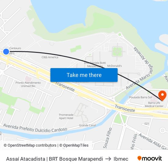 Assaí Atacadista | BRT Bosque Marapendi to Ibmec map