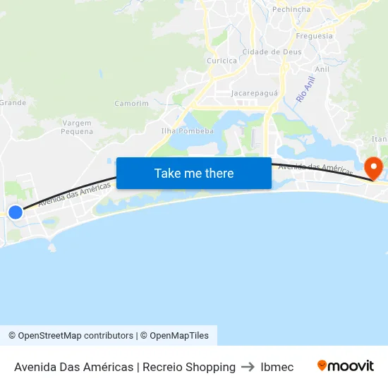 Avenida Das Américas | Recreio Shopping to Ibmec map