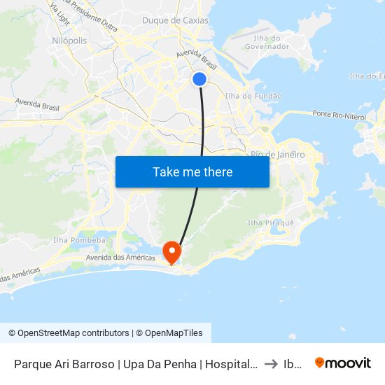 Parque Ari Barroso | Upa Da Penha | Hospital Getúlio Vargas to Ibmec map