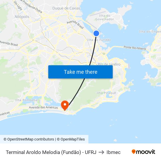 Terminal Aroldo Melodia (Fundão) - UFRJ to Ibmec map