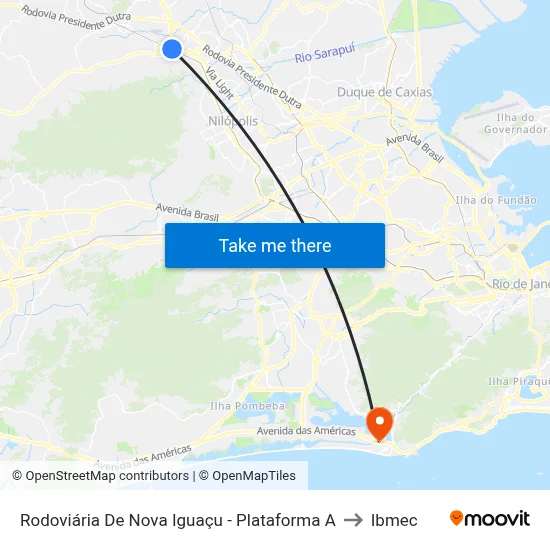 Rodoviária De Nova Iguaçu - Plataforma A to Ibmec map