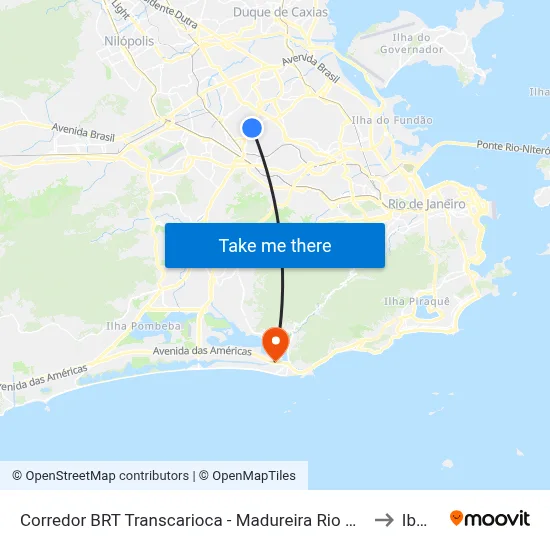 Corredor BRT Transcarioca - Madureira Rio De Janeiro to Ibmec map
