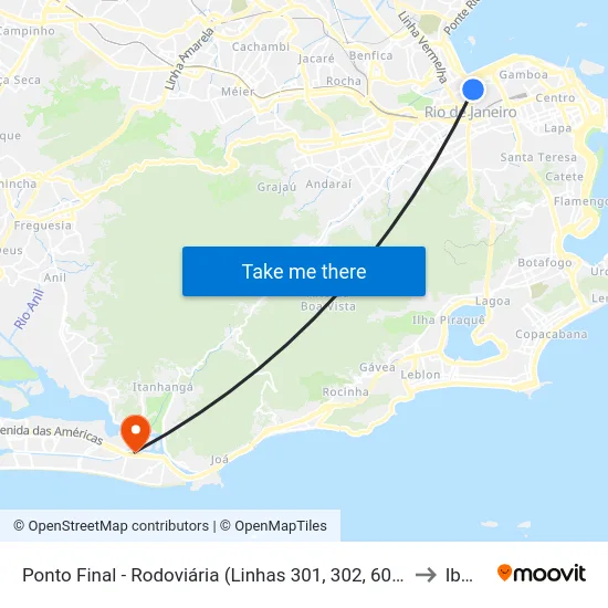 Ponto Final - Rodoviária (Linhas 301, 302, 606 E Sv606) to Ibmec map