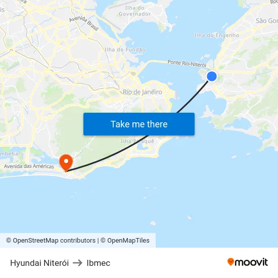 Hyundai Niterói to Ibmec map