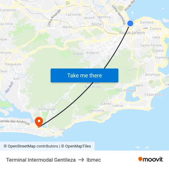 Terminal Intermodal Gentileza to Ibmec map