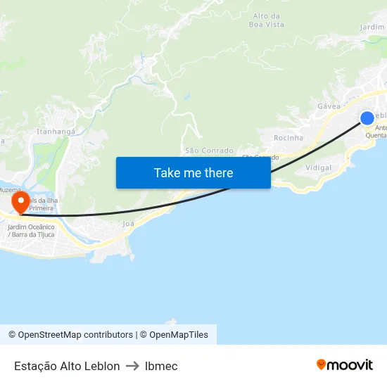 Estação Alto Leblon to Ibmec map
