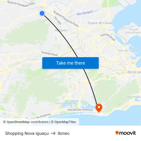 Shopping Nova Iguaçu to Ibmec map