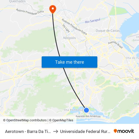 Aerotown - Barra Da Tijuca (Embarque E Desembarque - 1001) to Universidade Federal Rural Do Rio De Janeiro, Instituto Multidisciplinar map