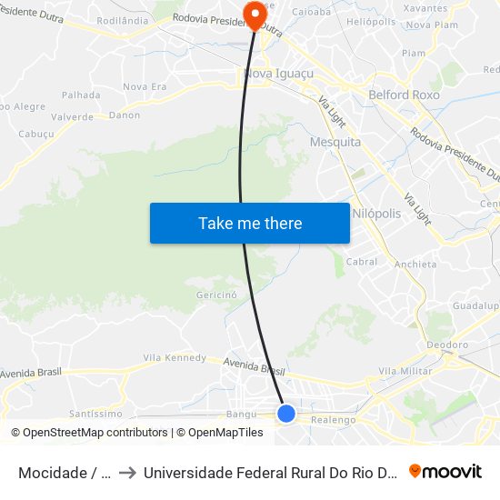 Mocidade / Padre Miguel to Universidade Federal Rural Do Rio De Janeiro, Instituto Multidisciplinar map