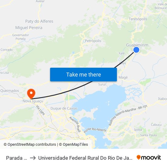 Parada Bananal to Universidade Federal Rural Do Rio De Janeiro, Instituto Multidisciplinar map