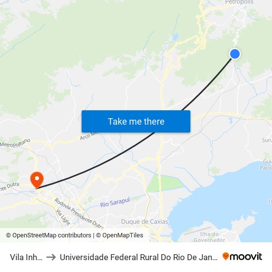 Vila Inhomirim to Universidade Federal Rural Do Rio De Janeiro, Instituto Multidisciplinar map