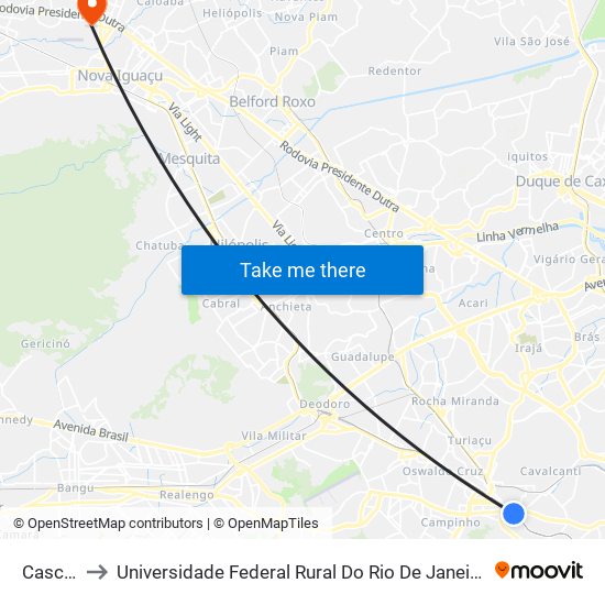 Cascadura to Universidade Federal Rural Do Rio De Janeiro, Instituto Multidisciplinar map