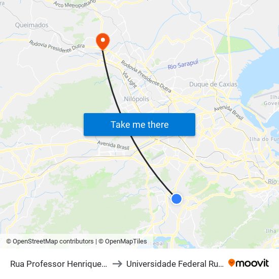 Rua Professor Henrique Costa | Prezunic Pechincha (Sentido Mirataia) to Universidade Federal Rural Do Rio De Janeiro, Instituto Multidisciplinar map