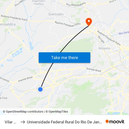 Vilar Carioca to Universidade Federal Rural Do Rio De Janeiro, Instituto Multidisciplinar map